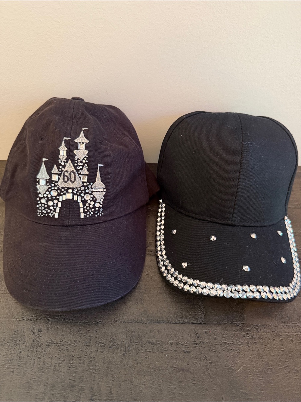 Disney Black Rhinestone Castle & Jeweled Baseball Caps - Set of 2